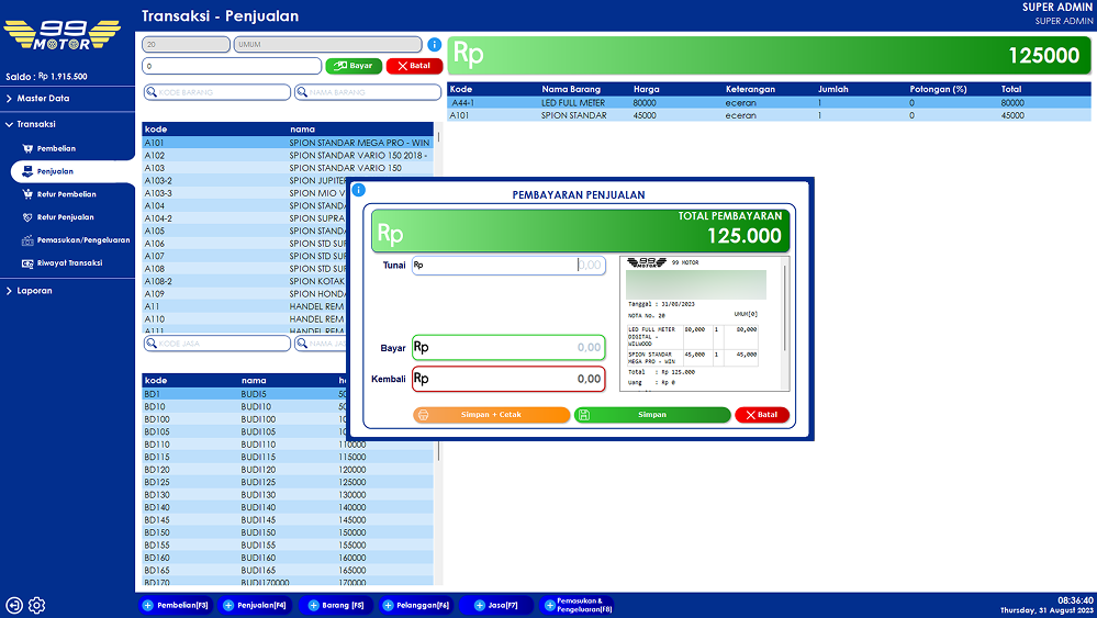 99Motor — Management & Cashier System screenshot 3