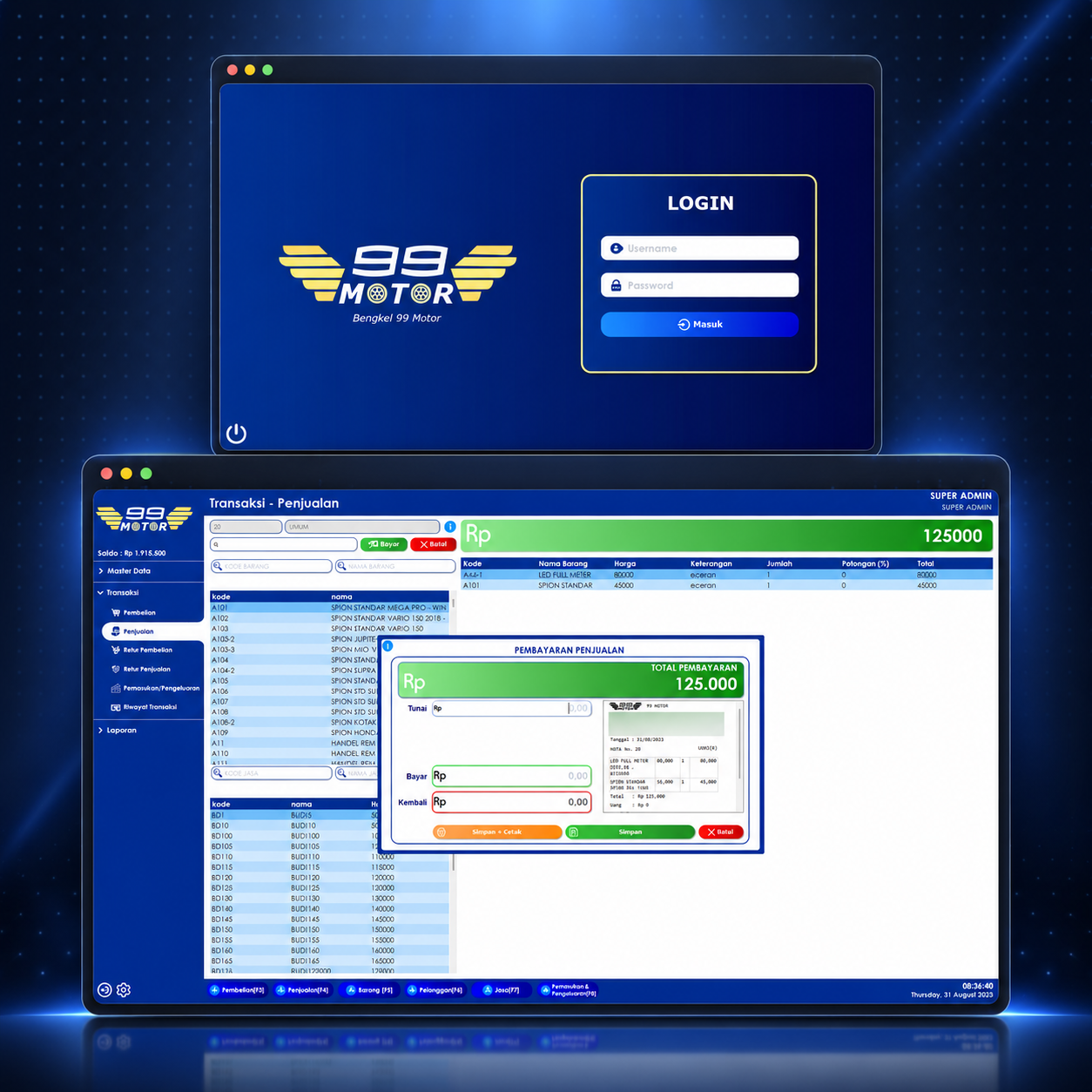 99Motor — Management & Cashier System screenshot