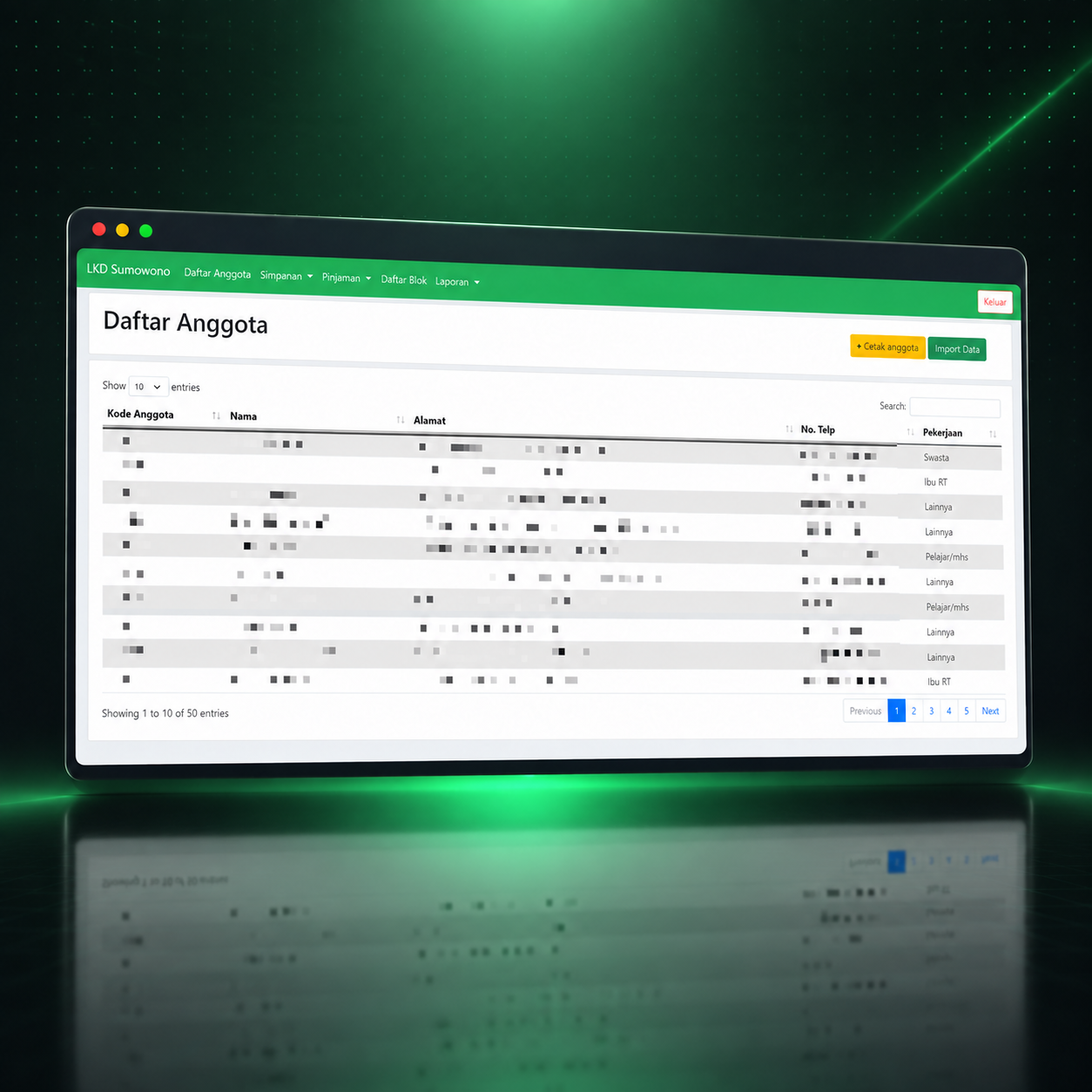 LKD Sumowono — Financial Institution System screenshot