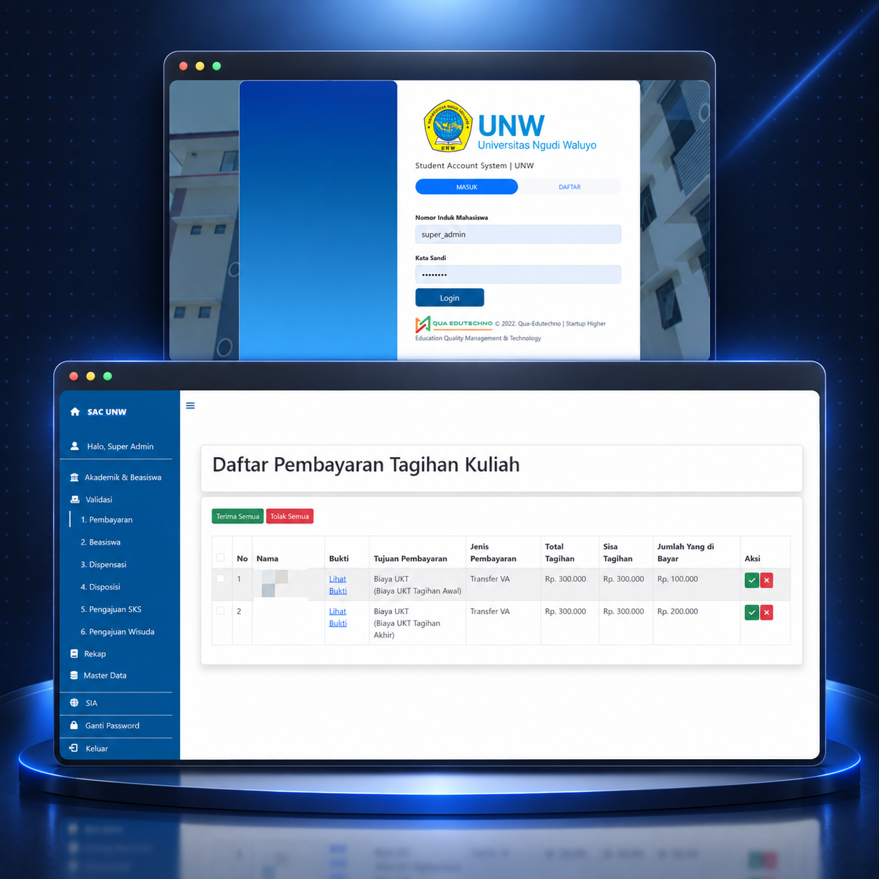 SAC UNW — Student Account System screenshot