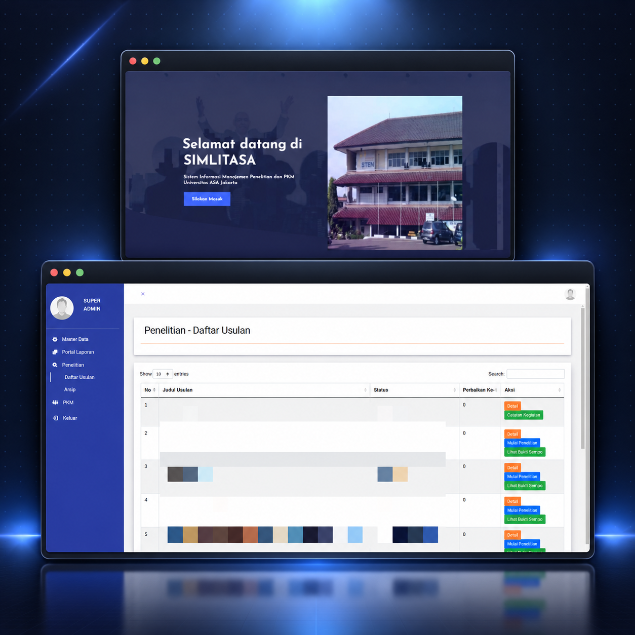 SIMLITASA — Research Information System screenshot